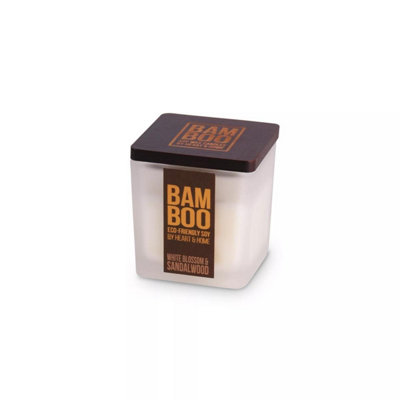 Heart and Home Bamboo White Blossom & Sandalwood Small Soy Candle 20 Hours BurnCrackling Wick