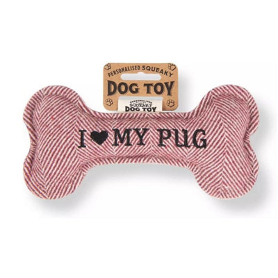 History & Heraldry Pre Personalised Squeaky Bone Dog Toy  I Love My Pug from B&Q