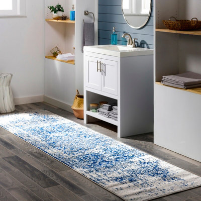 Livabliss Harput-Vintage Grey Blue Orange White Traditional Boho Living Dining Bedroom Rug 80 X 220 Cm Easy CareNon Shedding from B&Q