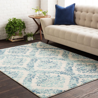 Livabliss Harput-Vintage Blue Grey Ivory Traditional Boho Living Dining Bedroom Rug 160 X 220 Cm Easy CareNon Shedding from B&Q