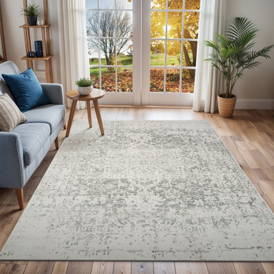 Livabliss Harput-Vintage Grey Blue Orange White Traditional Boho Living Dining Bedroom Rug 200 X 275 Cm Easy CareNon Shedding from B&Q