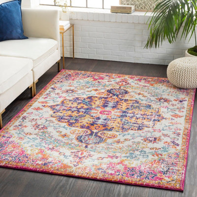 Livabliss Harput-Vintage Blue Orange Yellow Grey Traditional Boho Living Dining Bedroom Rug 160 X 220 Cm Easy CareNon Shedding from B&Q