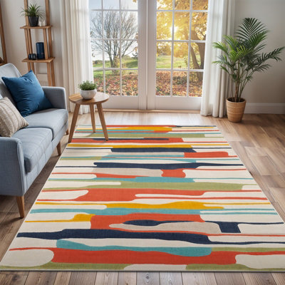Livabliss City-Modern Orange Yellow Beige Graphic Living Dining Bedroom Rug 160 X 220 Cm Easy CareNon Shedding from B&Q
