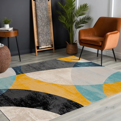 Livabliss City-Modern Yellow Blue Grey  Graphic Living Dining Bedroom Rug 160 X 220 Cm Easy CareNon Shedding from B&Q