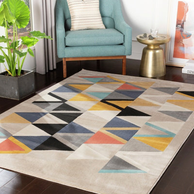 Livabliss City-Geometric Taupe Yellow Black Orange Living Dining Bedroom Rug 160 X 220 Cm Easy CareNon Shedding from B&Q