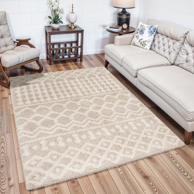 Livabliss Urban Shaggy-Geometric Cream Beige Soft Plush Pile Living Bedroom Rug 160 X 220 Cm Easy CareNon Shedding from B&Q