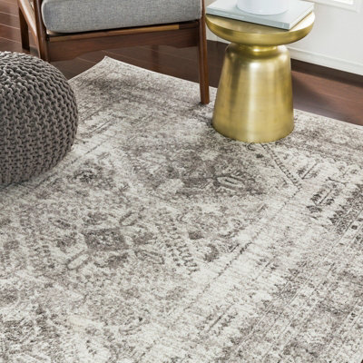 Livabliss Monte Carlo-Vintage Grey White Charcoal Traditional Boho Living Dining Bedroom Rug 120 X 170 Cm Easy CareNon Shedding from B&Q