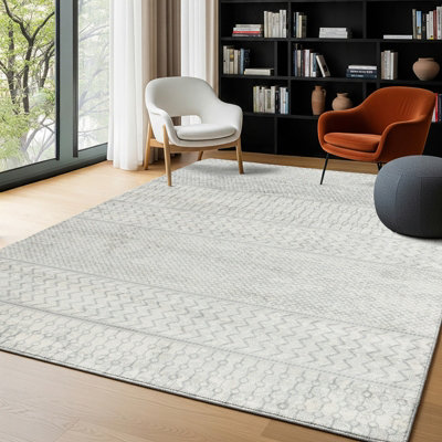Livabliss Monaco-Geometric Grey Ivory Living Dining Bedroom Rug 130 X 180 Cm Easy CareNon Shedding from B&Q