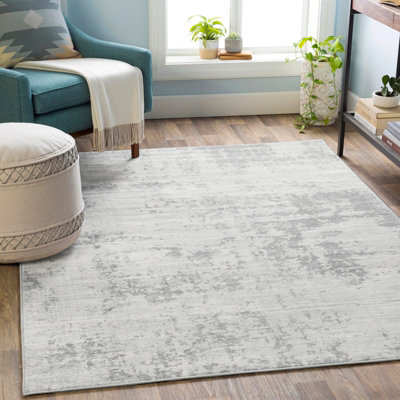 Livabliss Monaco-Abstract Grey Ivory Modern Marble Living Dining Bedroom Rug 130 X 180 Cm Easy CareNon Shedding from B&Q