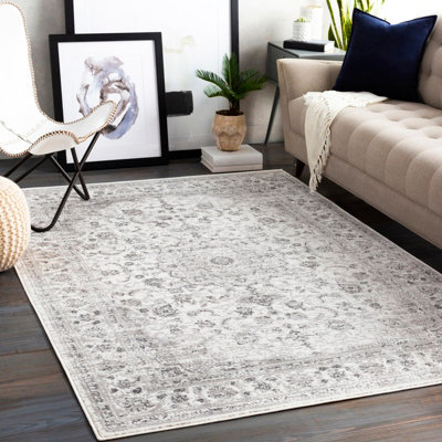 Livabliss Monte Carlo-Vintage Grey Charcoal White Traditional Boho Living Dining Bedroom Rug 160 X 220 Cm Easy CareNon Shedding from B&Q