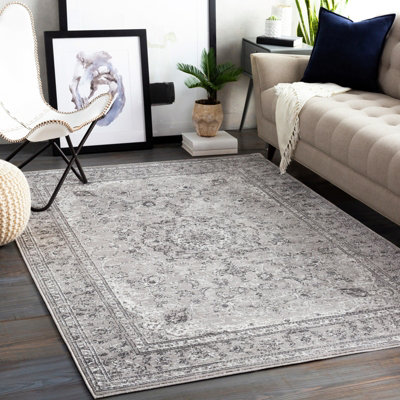 Livabliss Monte Carlo-Vintage Grey Charcoal White Traditional Boho Living Dining Bedroom Rug 160 X 220 Cm Easy CareNon Shedding from B&Q
