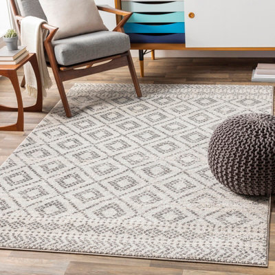Livabliss Sunderland-Global Grey White Boho Living Dining Bedroom Rug 160 X 220 Cm Easy CareNon Shedding from B&Q