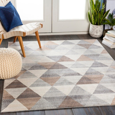 Livabliss Roma-Geometric Grey Brown White Living Dining Bedroom Rug 160 X 215 Cm Easy CareNon Shedding from B&Q