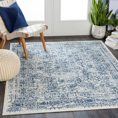 Livabliss Roma-Vintage Blue White Traditional Boho Living Dining Bedroom Rug 160 X 215 Cm Easy CareNon Shedding from B&Q