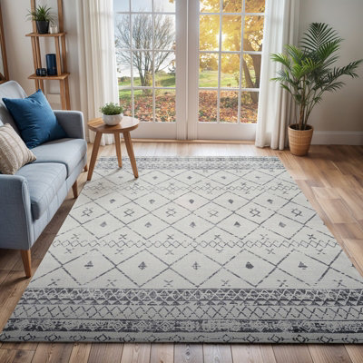 Livabliss Roma-Modern White Grey Charcoal Living Dining Bedroom Rug 160 X 215 Cm Easy CareNon Shedding from B&Q