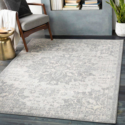 Livabliss Monaco-Vintage Grey Ivory Cream Traditional Boho Living Dining Bedroom Rug 130 X 180 Cm Easy CareNon Shedding from B&Q