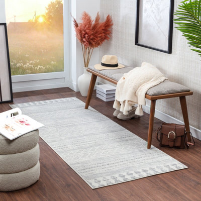 Livabliss Roma-Modern Grey Off-White Charcoal Living Dining Bedroom Rug 80 X 220 Cm Easy CareNon Shedding from B&Q