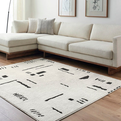 Livabliss Freud-Modern Ivory Black High Pile Living Dining Bedroom Rug 200 X 275 Cm Easy CareNon Shedding from B&Q