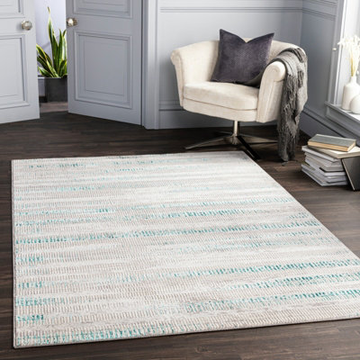 Livabliss Lustro-Modern Grey Blue Beige Living Dining Bedroom Rug 200 X 275 Cm Easy CareNon Shedding from B&Q