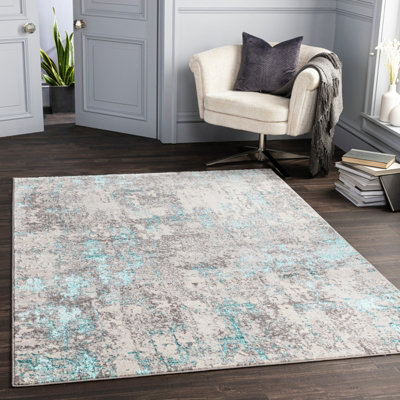 Livabliss Lustro-Abstract Grey Blue Beige Modern Marble Living Dining Bedroom Rug 200 X 275 Cm Easy CareNon Shedding from B&Q