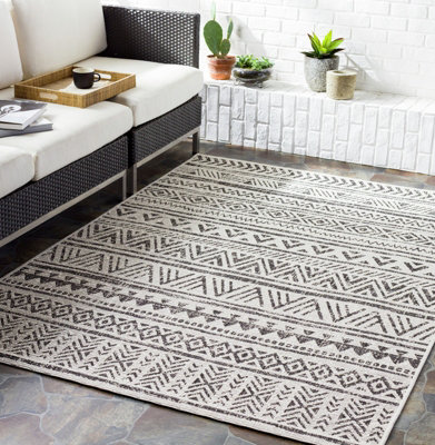 Livabliss Eagean-Geometric Black Grey White Charcoal In- & Outdoor Rug 130 X 180 Cm Easy CareNon Shedding from B&Q