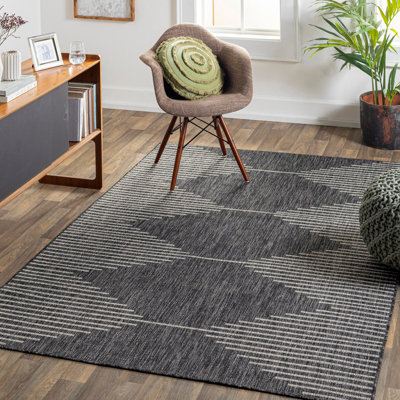 Livabliss Eagean-Global Black Grey Cream Charcoal In- & Outdoor Rug 130 X 180 Cm Easy CareNon Shedding from B&Q