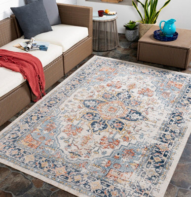 Livabliss Huntington Beach-Vintage Blue Beige Orange In- & Outdoor Rug 200 X 275 Cm Easy CareNon Shedding from B&Q
