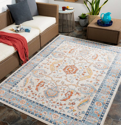 Livabliss Huntington Beach-Vintage Orange Blue Beige In- & Outdoor Rug 200 X 275 Cm Easy CareNon Shedding from B&Q