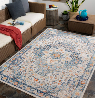 Livabliss Huntington Beach-Vintage Blue Beige Orange In- & Outdoor Rug 200 X 275 Cm Easy CareNon Shedding from B&Q