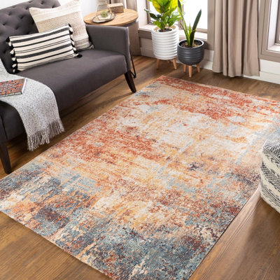 Livabliss Huntington Beach-Modern Orange Blue Ivory In- & Outdoor Rug 200 X 275 Cm Easy CareNon Shedding from B&Q