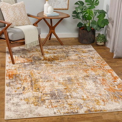 Livabliss Ankara-Abstract Grey Yellow Modern Marble Living Dining Bedroom Rug 160 X 213 Cm Easy CareNon Shedding from B&Q