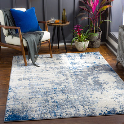 Livabliss Monaco-Abstract Blue Charcoal Grey Modern Marble Living Dining Bedroom Rug 130 X 180 Cm Easy CareNon Shedding from B&Q