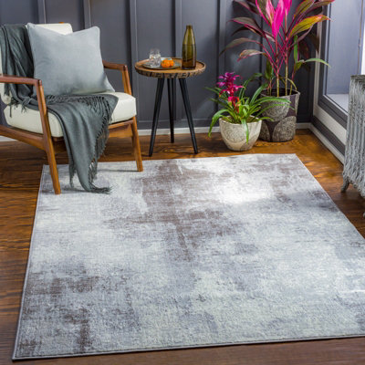 Livabliss Wanderlust-Abstract Grey Ivory Blue Modern Marble Living Dining Bedroom Rug 200 X 275 Cm Easy CareNon Shedding from B&Q