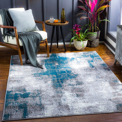 Livabliss Wanderlust-Abstract Blue Grey Cream Modern Marble Living Dining Bedroom Rug 200 X 275 Cm Easy CareNon Shedding from B&Q