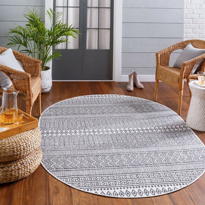 Livabliss Oval Eagean-Geometric Black White In- & Outdoor Rug 160 X 220 Cm Easy CareNon Shedding from B&Q
