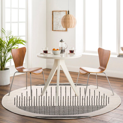 Livabliss Round Pisa-Geometric Black Grey Ivory Modern Living Dining Bedroom Rug 200 X 200 Cm Easy CareNon Shedding from B&Q