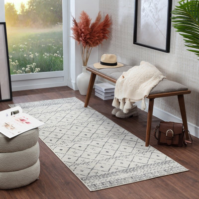 Livabliss Roma-Modern White Grey Charcoal Living Dining Bedroom Rug 80 X 220 Cm Easy CareNon Shedding from B&Q