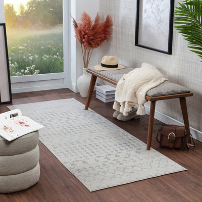 Livabliss Roma-Geometric Off-White Grey Living Dining Bedroom Rug 80 X 220 Cm Easy CareNon Shedding from B&Q