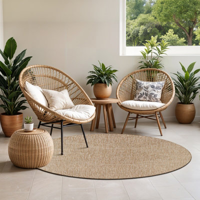 Livabliss Round Eagean-Global Beige Brown Cream In- & Outdoor Rug 160 X 160 Cm Easy CareNon Shedding from B&Q