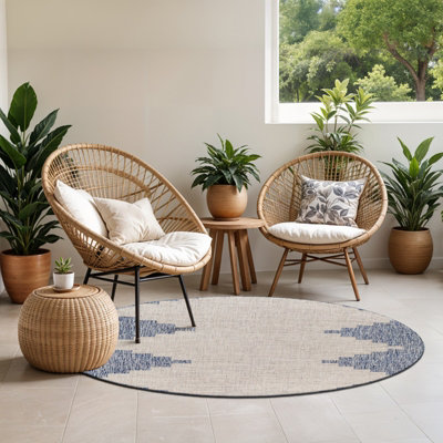 Livabliss Round Eagean-Global Blue Grey Taupe Off-White In- & Outdoor Rug 160 X 160 Cm Easy CareNon Shedding from B&Q