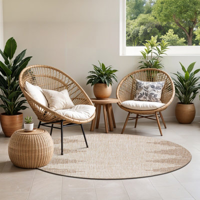 Livabliss Round Eagean-Global Cream Beige Brown In- & Outdoor Rug 160 X 160 Cm Easy CareNon Shedding from B&Q
