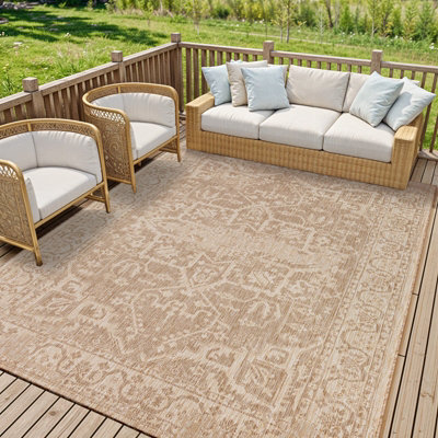 Livabliss Tuareg-Vintage Beigeivory Traditional Boho In- & Outdoor Jute-Look Rug 160 X 213 Cm Easy CareNon Shedding from B&Q