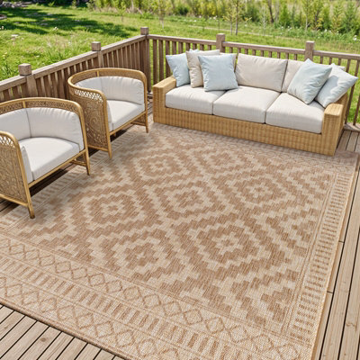 Livabliss Tuareg-Global Beige Ivory Graphic In- & Outdoor Jute-Look Rug 160 X 213 Cm Easy CareNon Shedding from B&Q