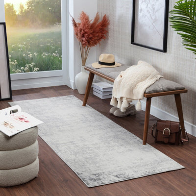 Livabliss Roma-Abstract Charcoal Grey Off-White Modern Marble Living Dining Bedroom Rug 80 X 220 Cm Easy CareNon Shedding from B&Q