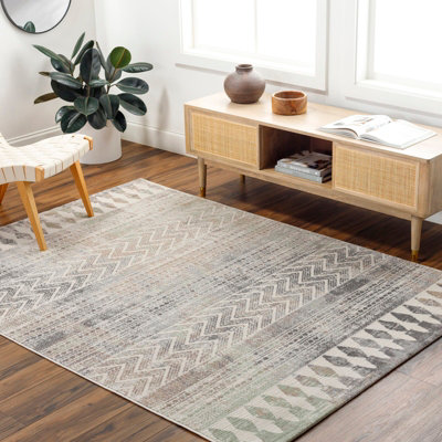 Livabliss Roma-Geometric Grey Brown Green Living Dining Bedroom Rug 160 X 215 Cm Easy CareNon Shedding from B&Q