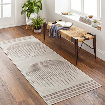 Livabliss Floransa-Geometric Grey Ivory Brown Modern Living Dining Bedroom Rug 80 X 220 Cm Easy CareNon Shedding from B&Q