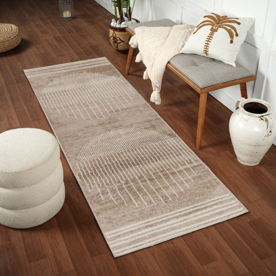 Livabliss Floransa-Geometric Grey Ivory Brown Modern Living Dining Bedroom Rug 80 X 220 Cm Easy CareNon Shedding from B&Q