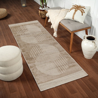 Livabliss Floransa-Geometric Brown Grey Blue Modern Living Dining Bedroom Rug 80 X 220 Cm Easy CareNon Shedding from B&Q