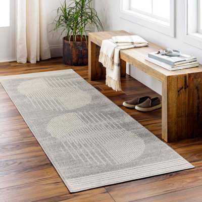 Livabliss Floransa-Geometric Brown Grey Blue Modern Living Dining Bedroom Rug 80 X 220 Cm Easy CareNon Shedding from B&Q
