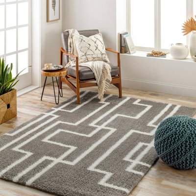 Livabliss Cloudy Shaggy-Modern Grey Ivory Soft Plush Pile Living Bedroom Rug 160 X 213 Cm Easy CareNon Shedding from B&Q